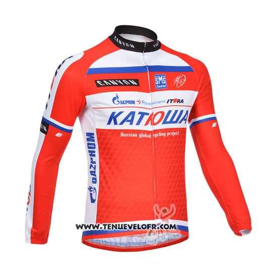 2013 Maillot Ciclismo Katusha Blanc et Rouge Manches Longues et Cuissard